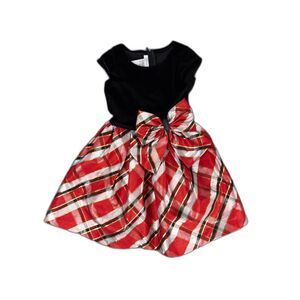 Bonnie Jean Girls Plaid Holiday Dress Size 7 Velvet Taffeta Bow Red Black